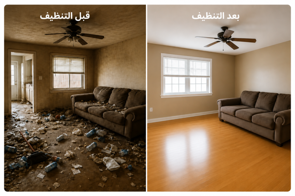 نتائج قبل وبعد تنظيف المنازل في الفجيرة بواسطة شركة خليج ون